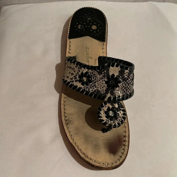 Jack Rogers Women's Snake Skin Tan Black Patent Sandals Flip Flops Size 8M - Picture 10 of 16
